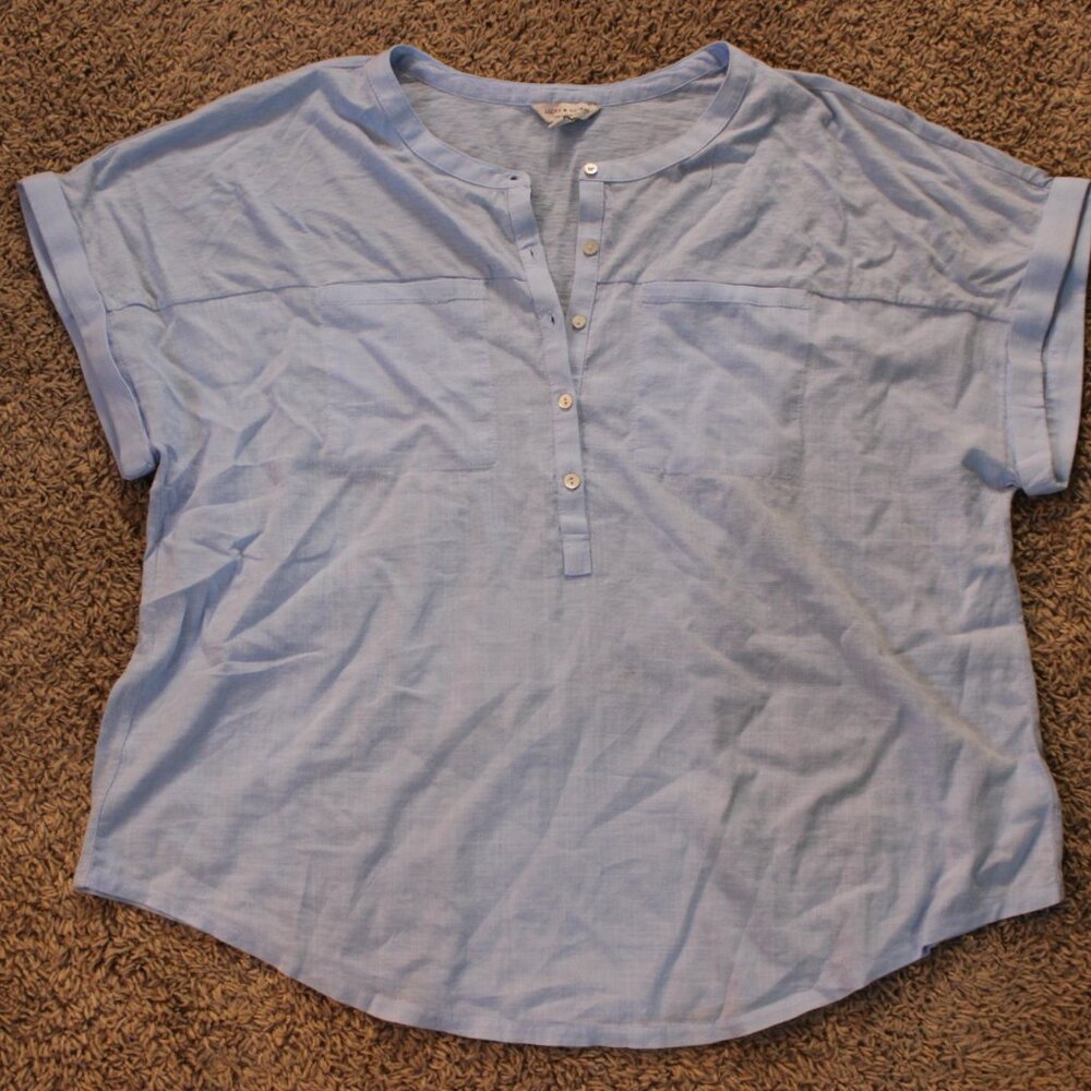 Lucky Brand Blue Short Sleeve Button Henley Top Size X-Large NWOT